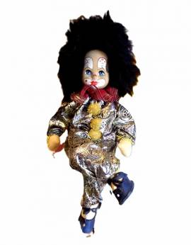 Deko Clownfigur Vintage Sammler Clown Puppe ca 45 cm gro� schwarzes Haar,, Nr.163 - Bild vergr��ern 